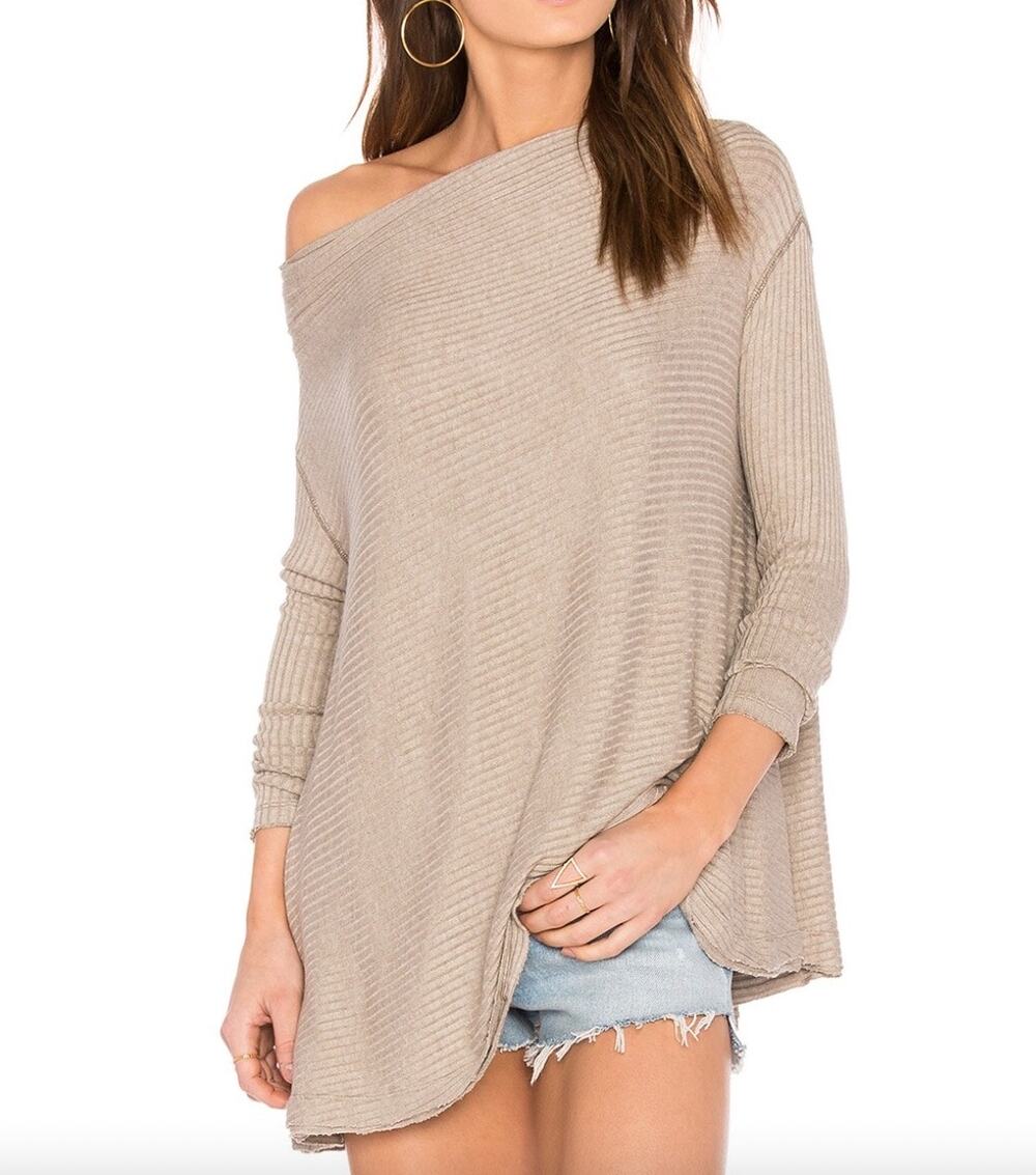 FREE PEOPLE Lover Rib Thermal Long Sleeve Taupe XS